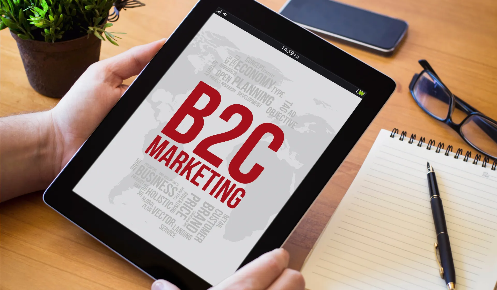 LeadGulls B2C digital marketing agency specialists reviewing a consumer acquisition campaign showing Google Ads, Facebook, Instagram, and YouTube performance data on multiple screens